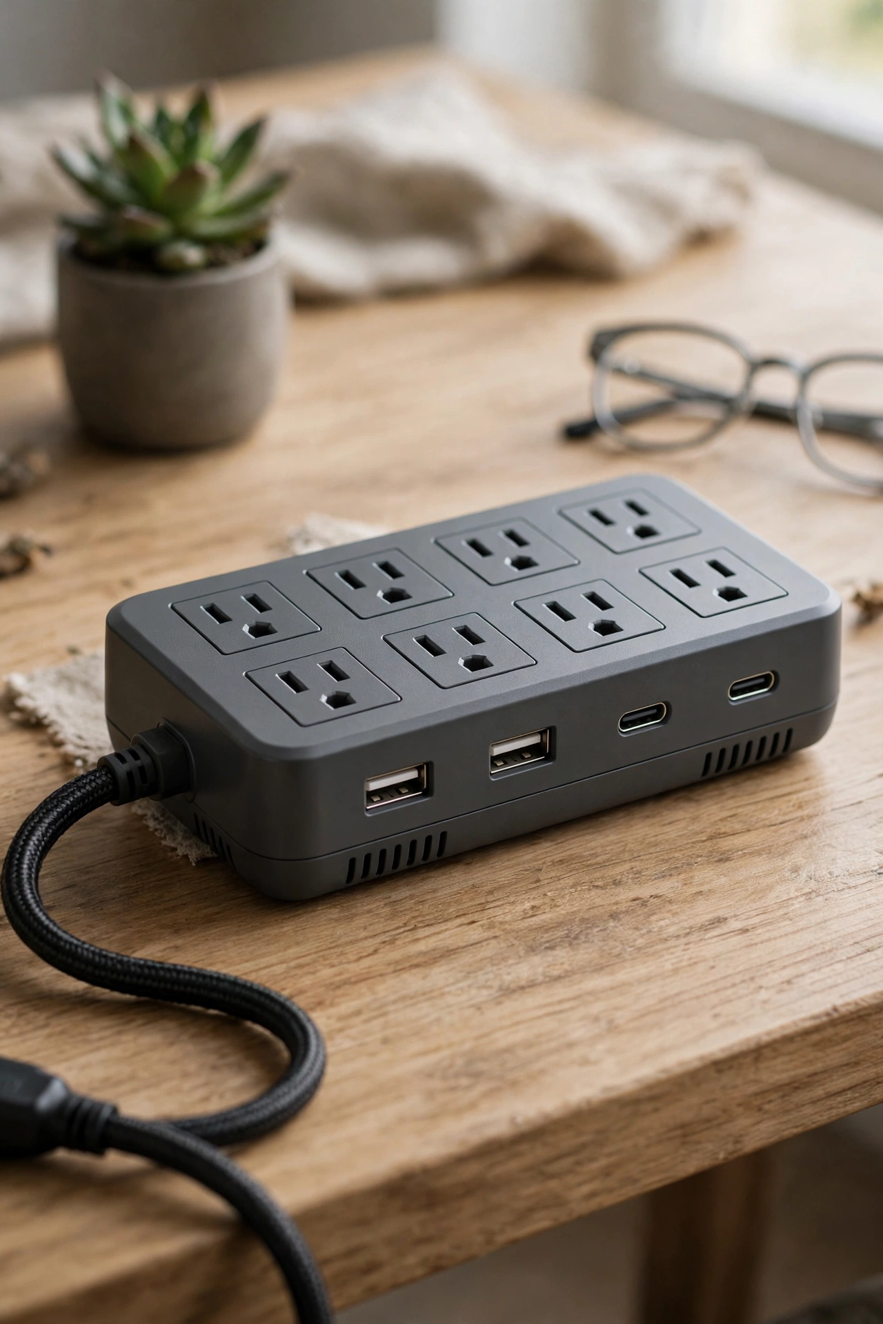 Power strip extension cord with outlets and USB ports