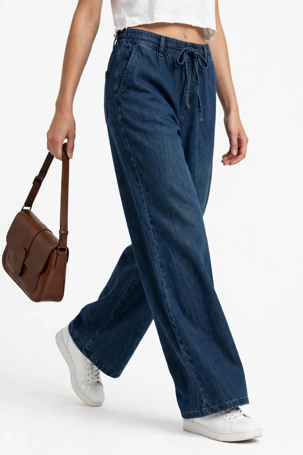 Copyleaf Wide-Leg Drawstring Jeans