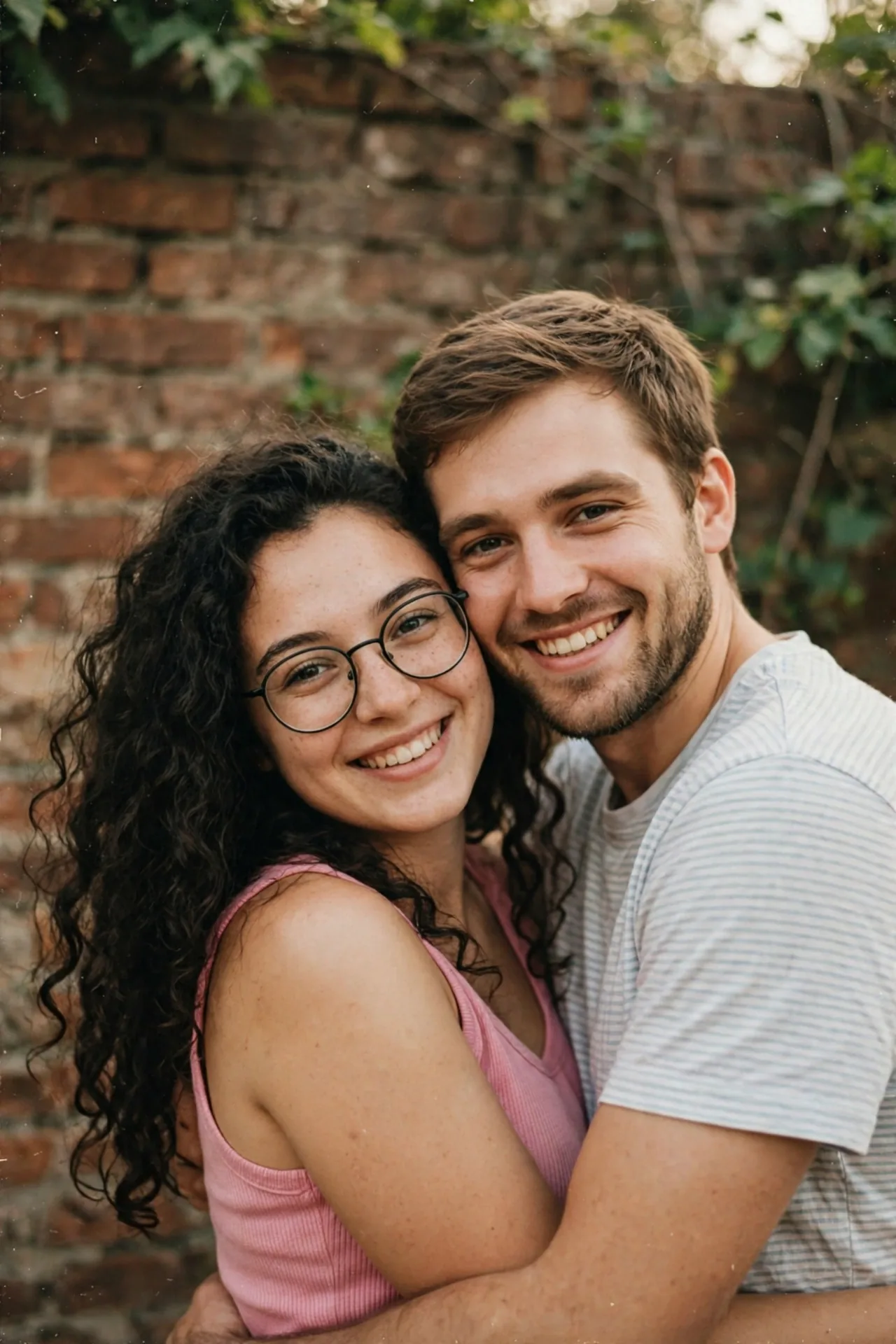 Young Bonnie Lou Gower and Richard Marc Evonitz embracing outdoors
