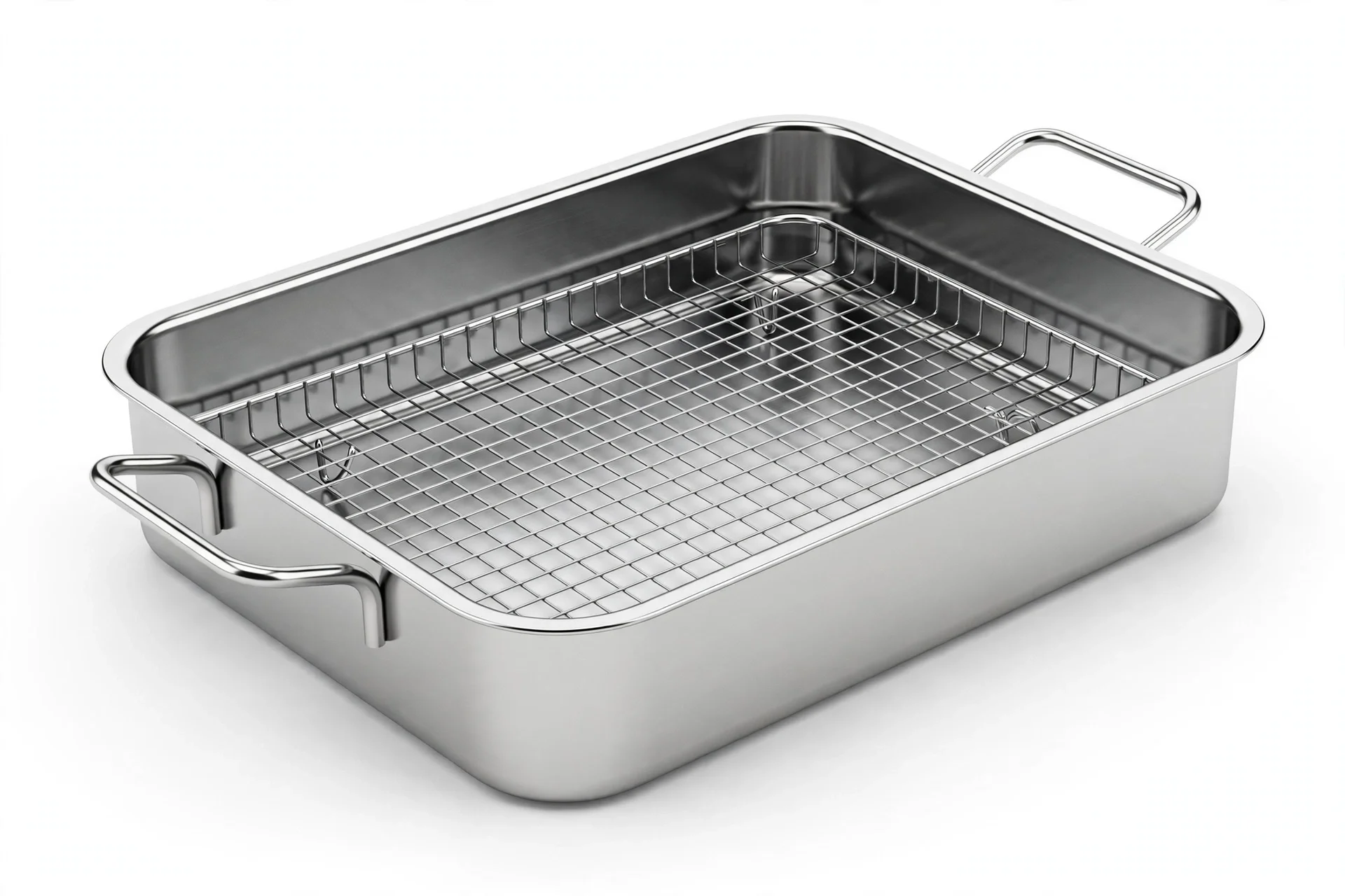 Stainless steel rectangular roasting pan with a wire rack inside
