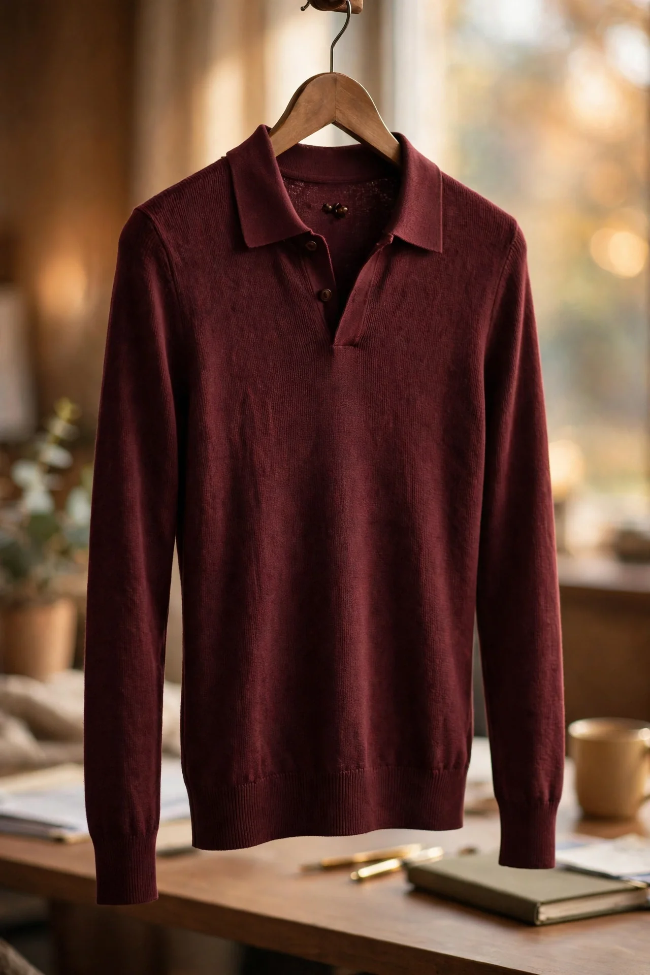 A Fitted Long-Sleeve V-Neck Polo Top