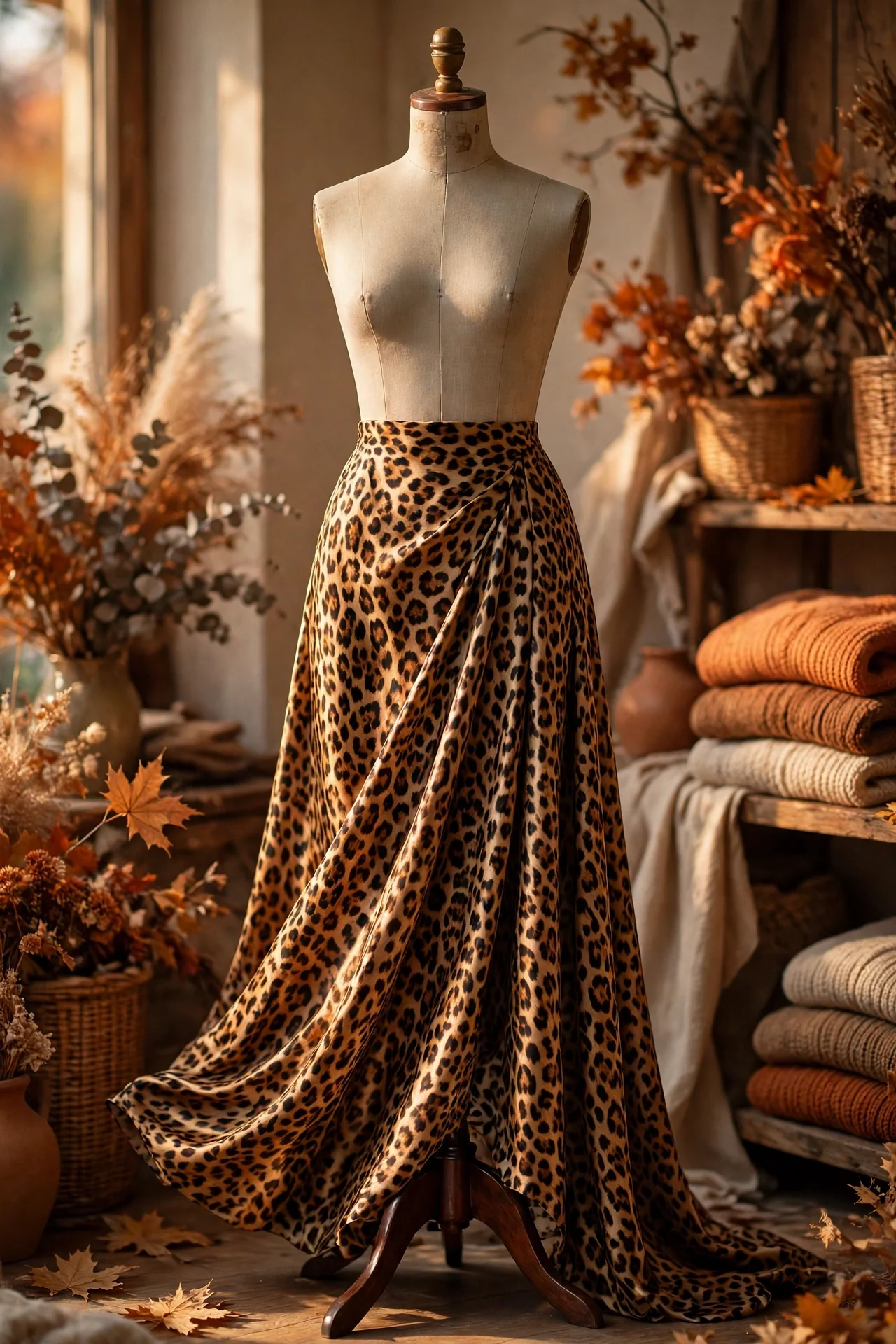 A Leopard-Print Satin Maxi Skirt