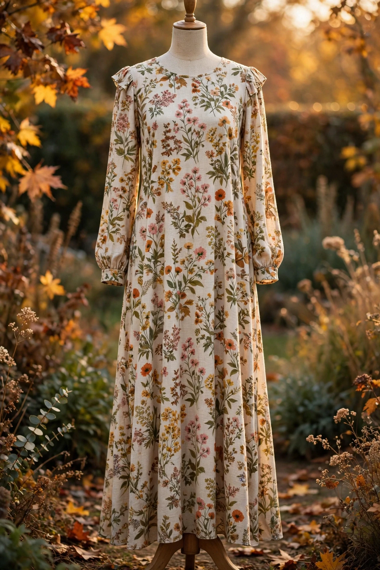 A Floral Long-Sleeve Maxi Dress