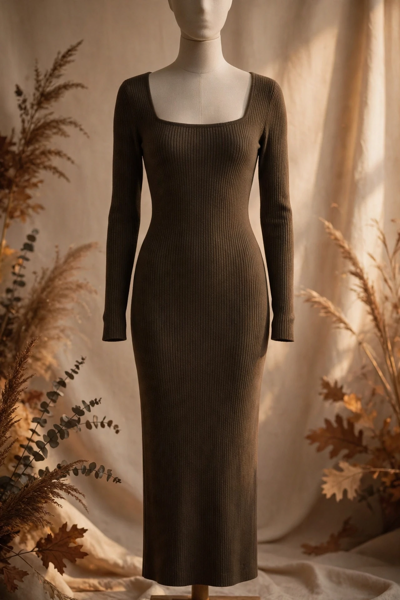 PUMIEY Ribbed Bodycon Maxi Dress