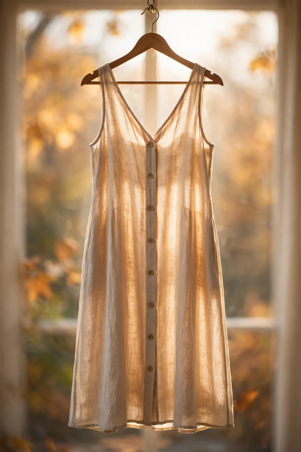 ACWUMU Cotton-Linen V-Neck Midi Dress