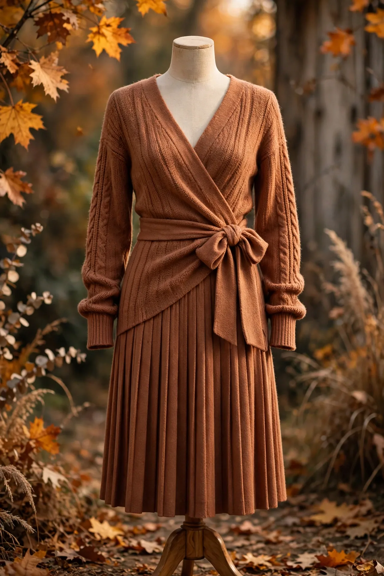 A Long-Sleeve Sweater Wrap Dress