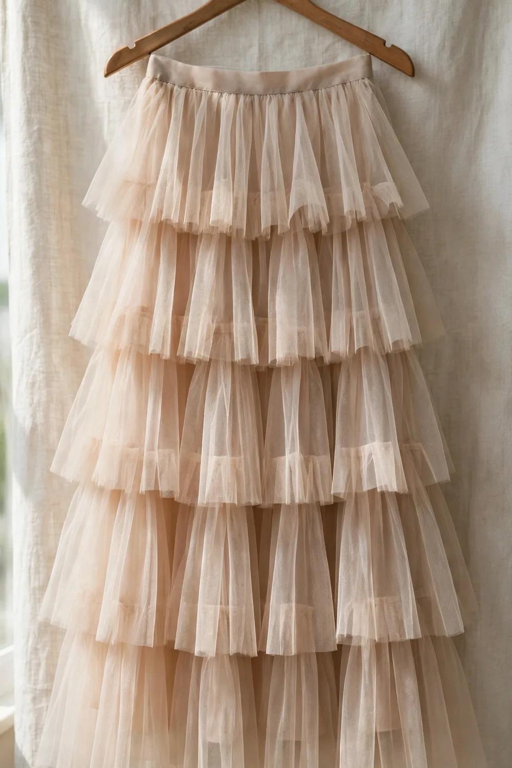 Double-Layered Mesh Midi Skirt