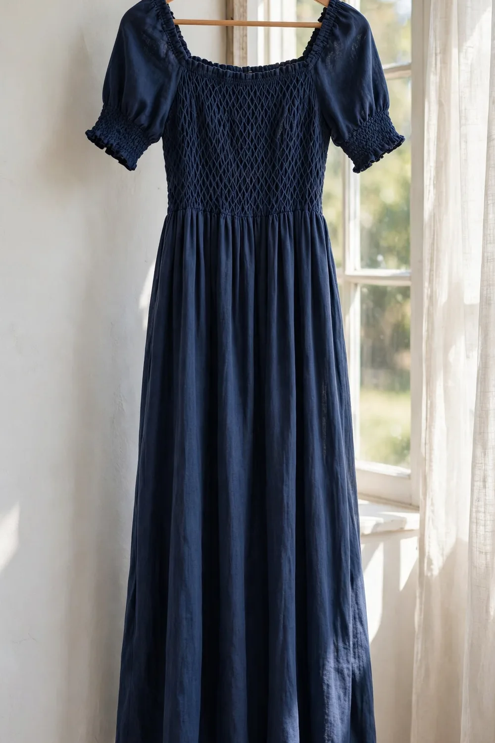Smocked Cotton-Linen Dress