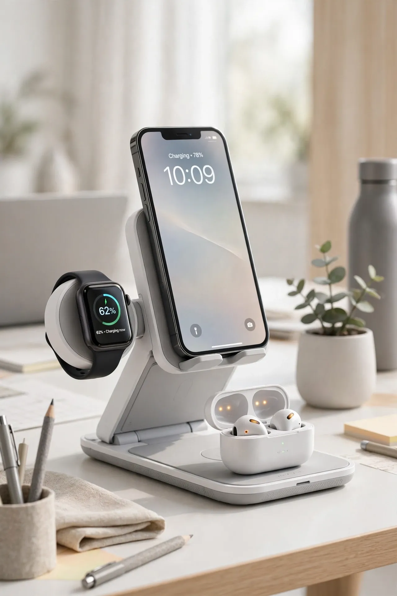 Anker MagGo foldable 3-in-1 wireless charging station with phone and watch