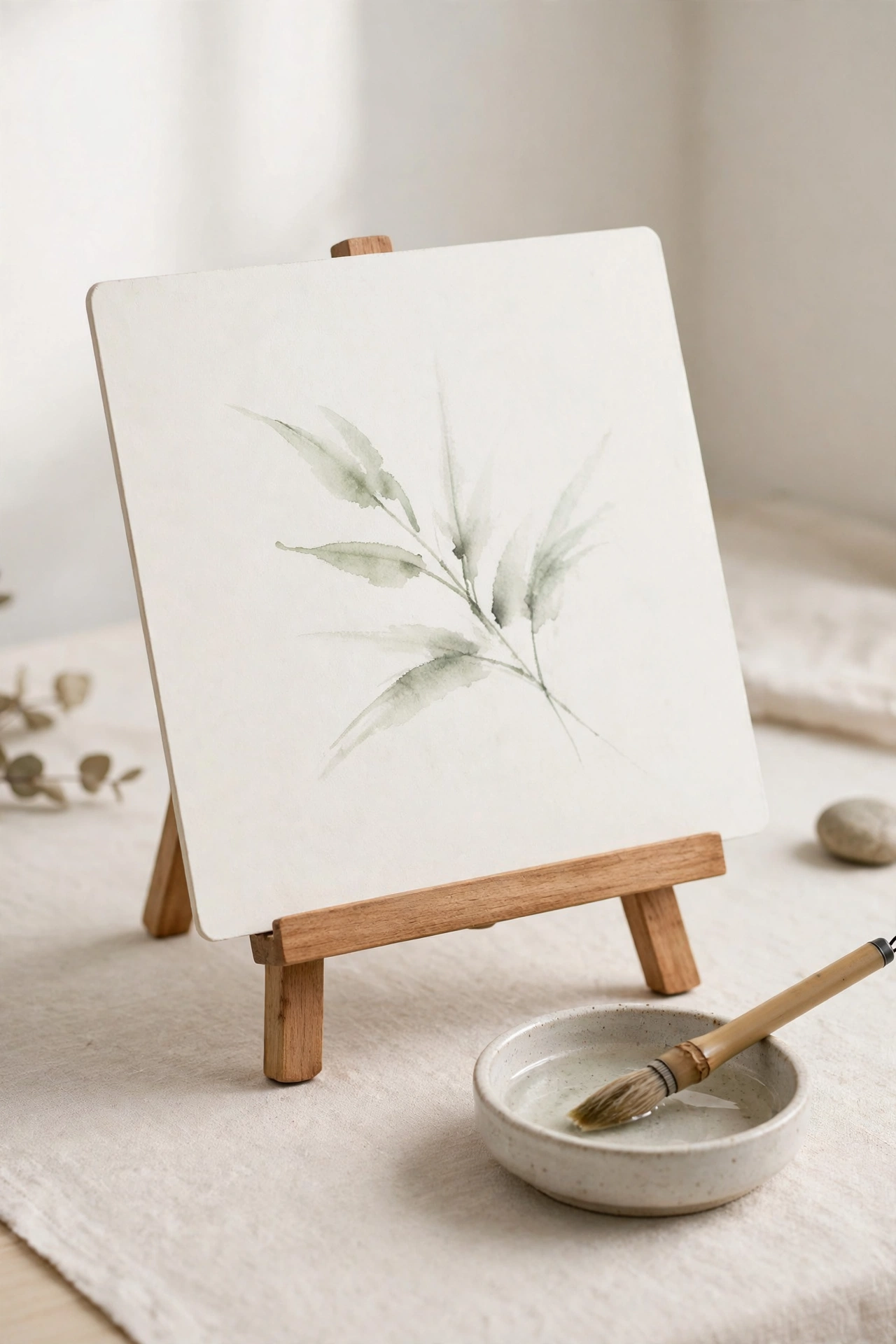 Buddha Board water painting board with bamboo brush on a desk
