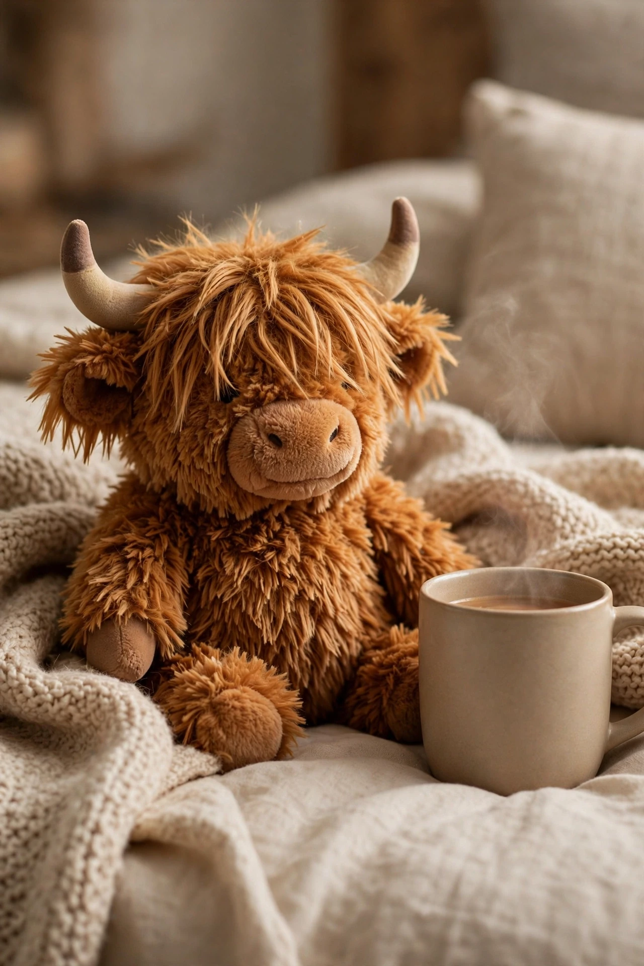 A Weighted, Microwavable Highland Cow Plush