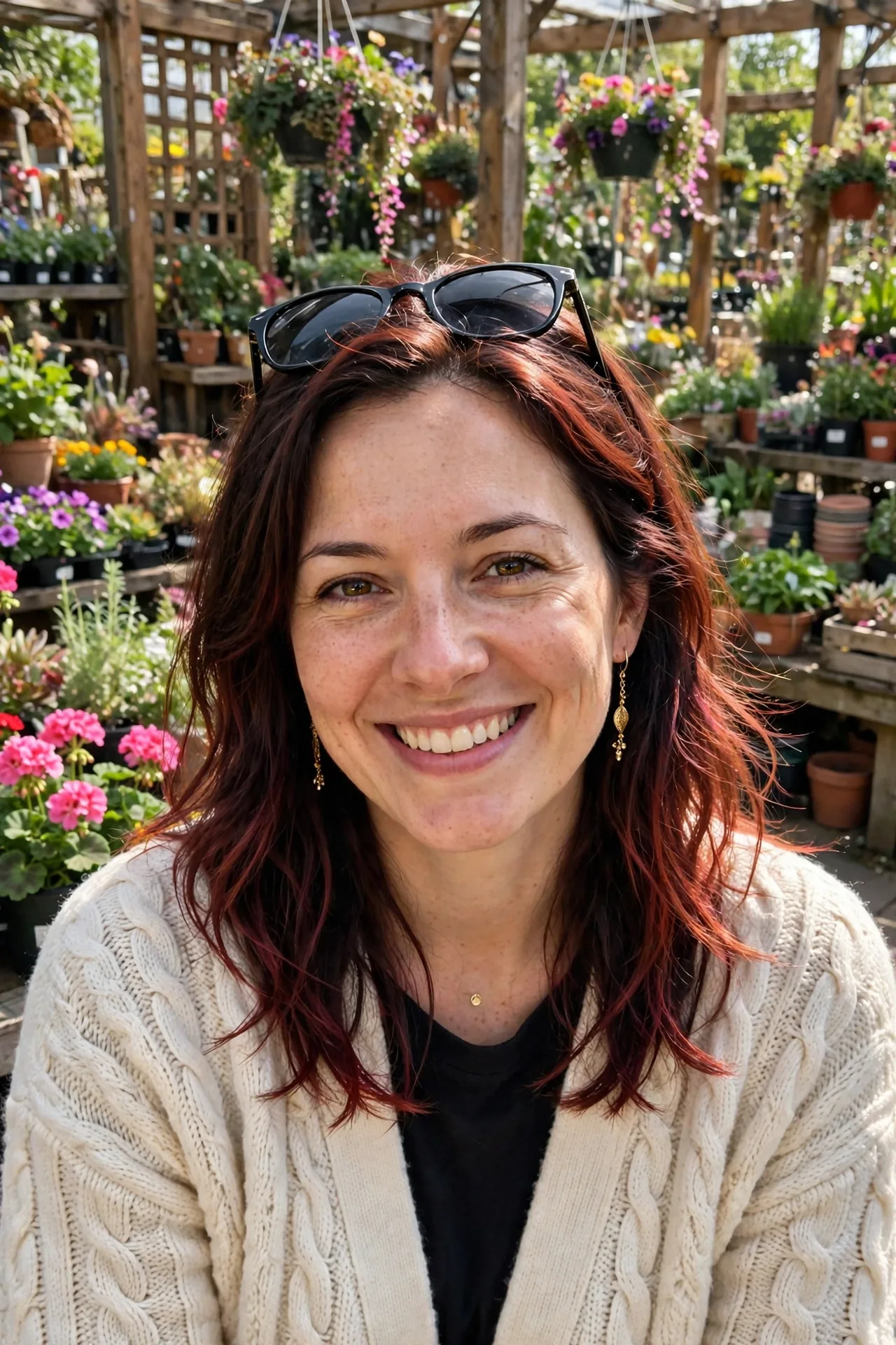 Bonnie Lou Gower smiling in a garden centre in April 2025