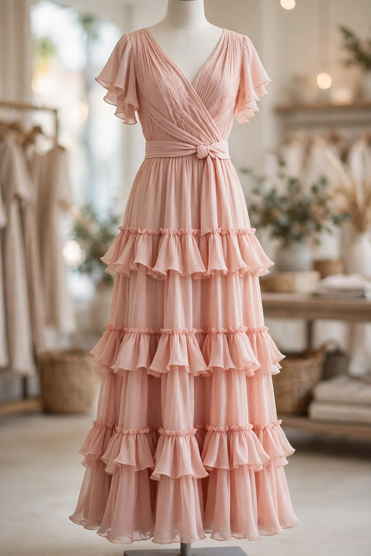A Belted Tiered Maxi Dress