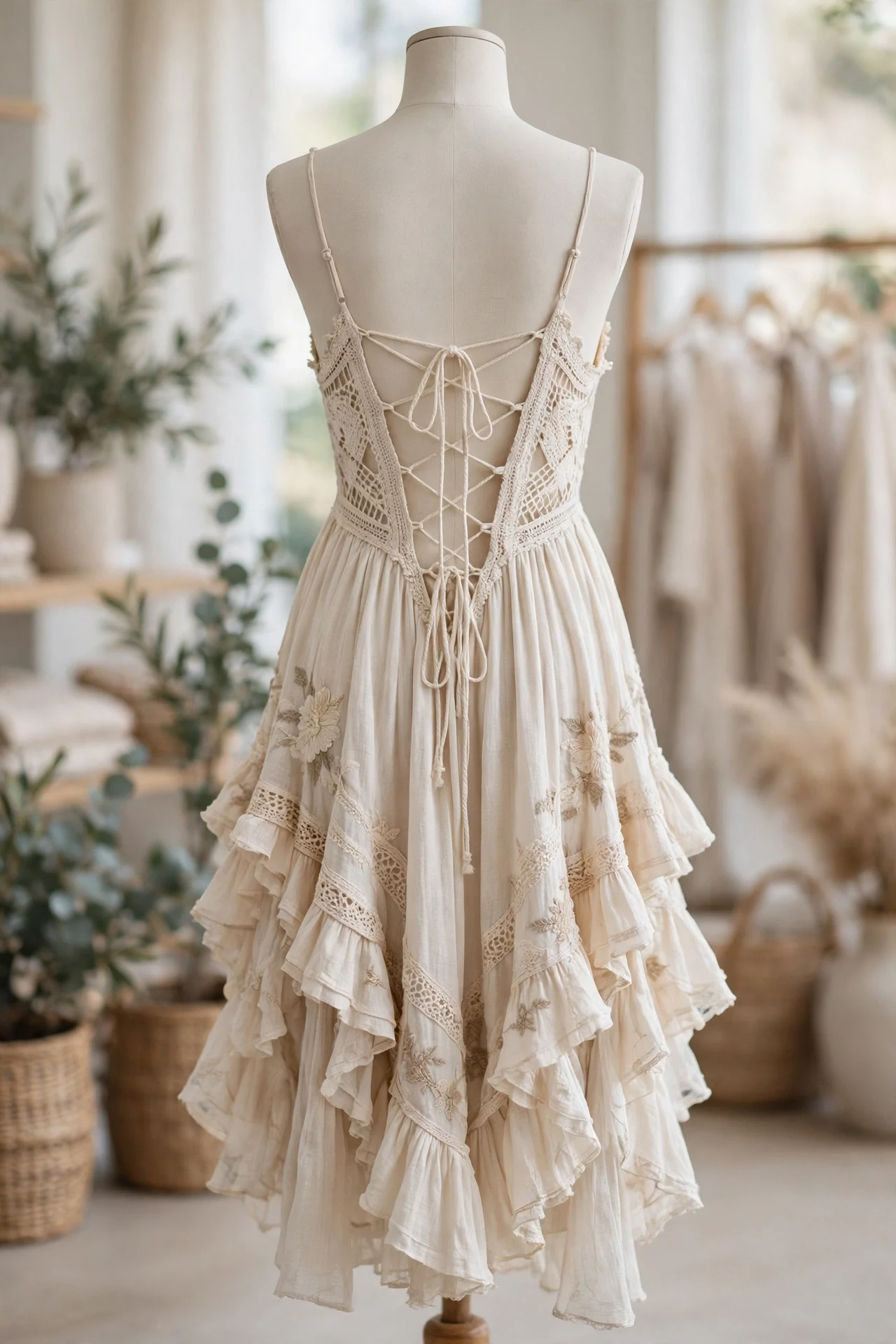 A Backless Boho Dress With A Ruffled Skirt