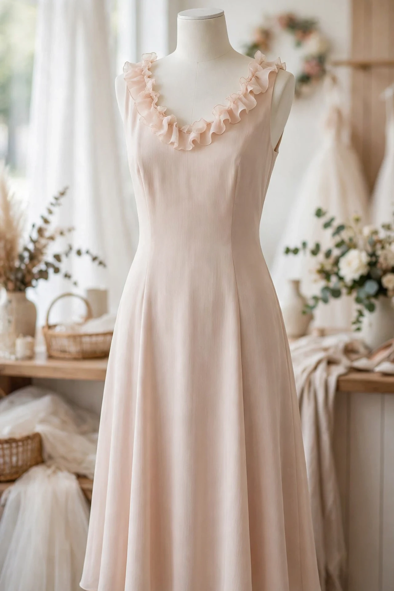 A Sleeveless Dress With Ruffle Detail