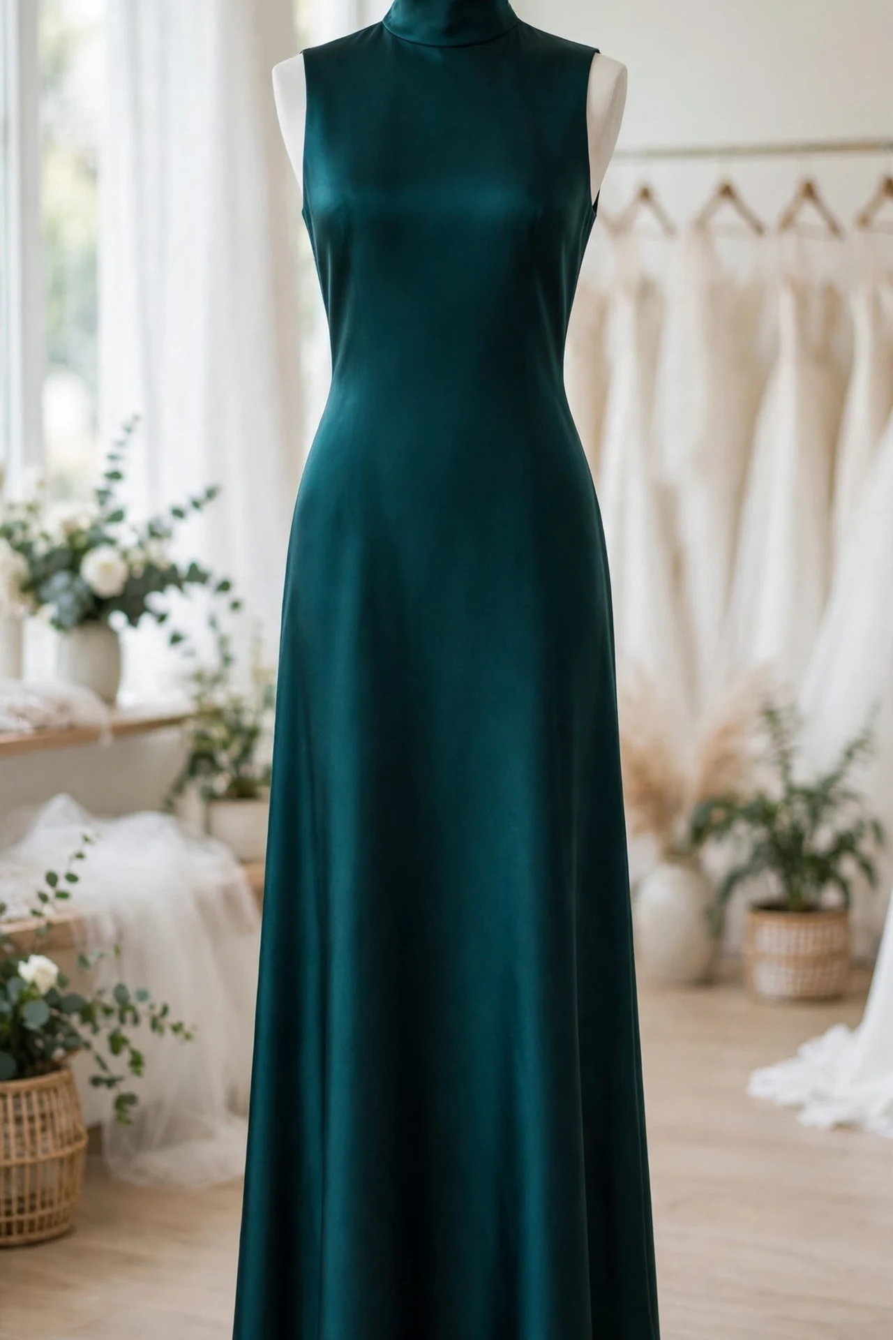 A Sleeveless High-Neck Gown