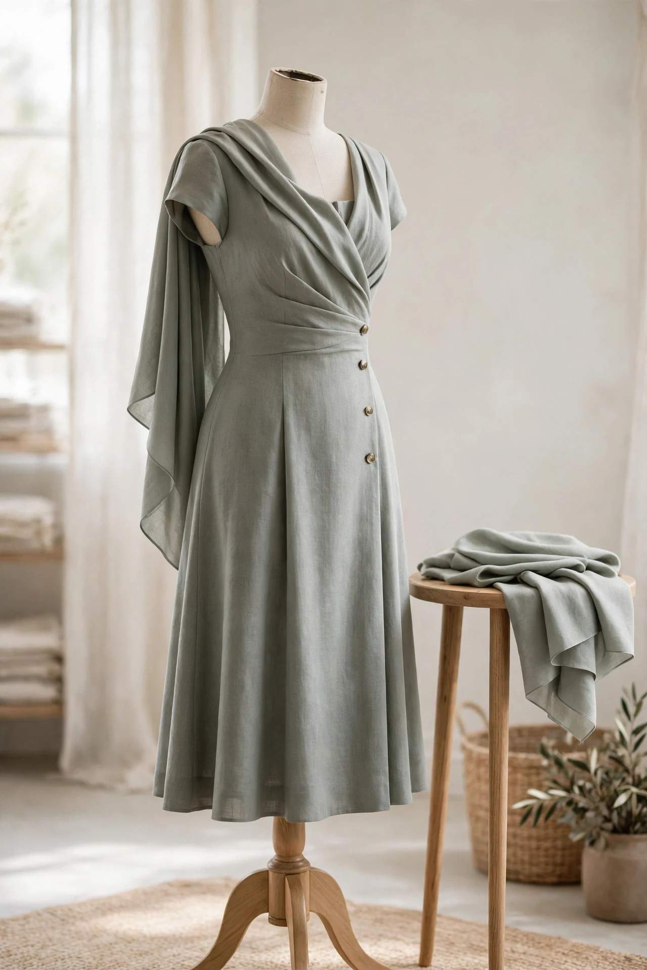 A Knee-Length Dress With A Matching Shawl
