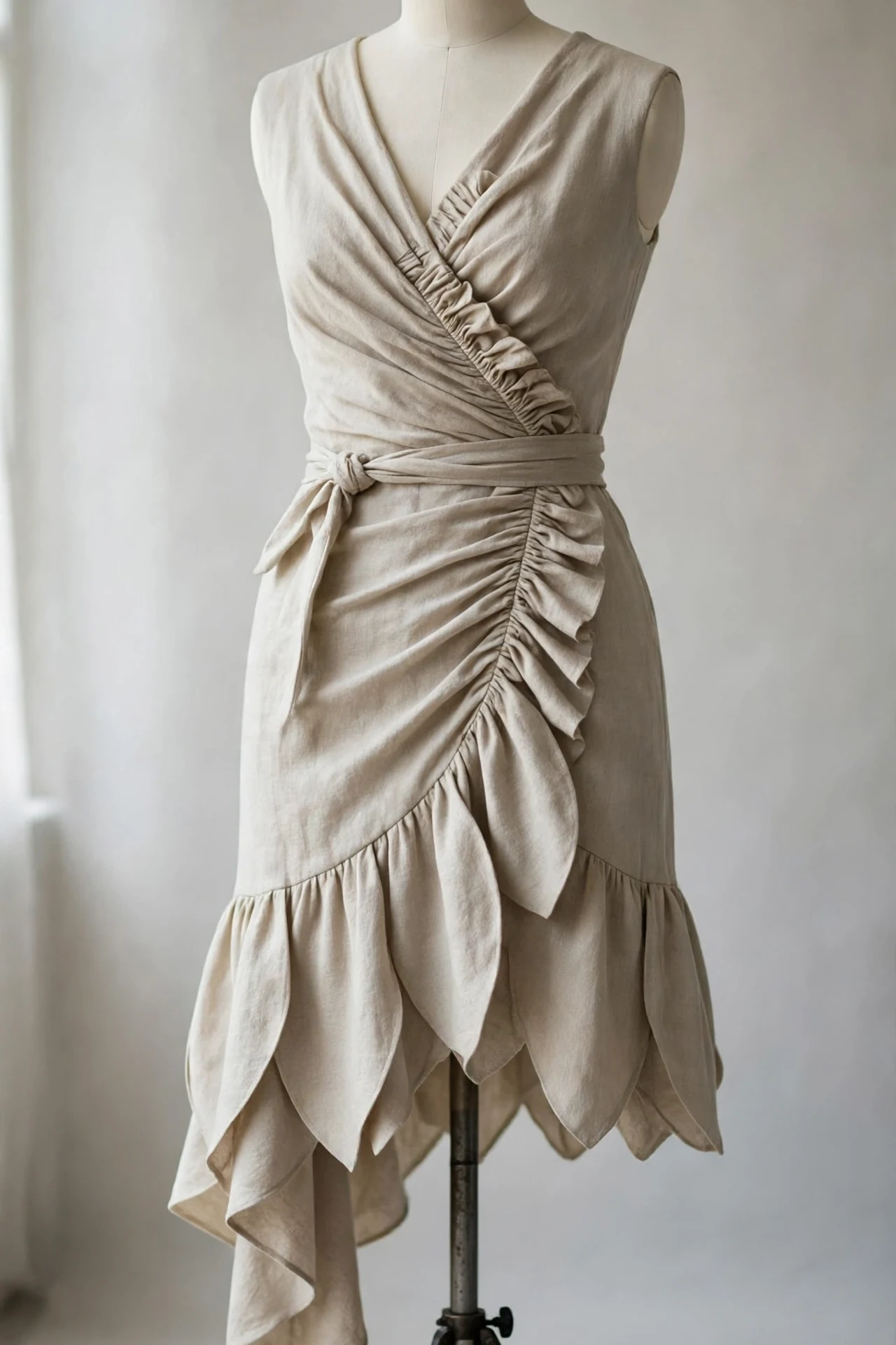 A Ruched Wrap Dress With A Tulip Hem