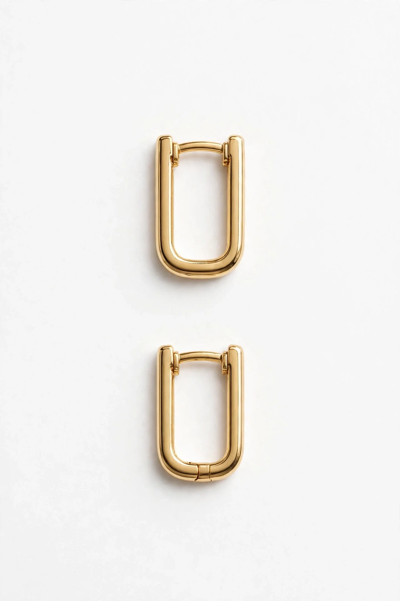 Pair of small gold rectangular U-shaped hoop earrings