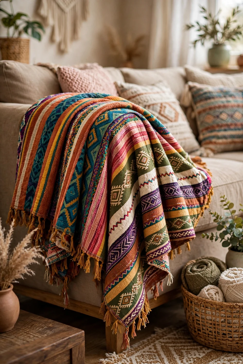 Cozyholy Boho Reversible Quilted Throw Blanket