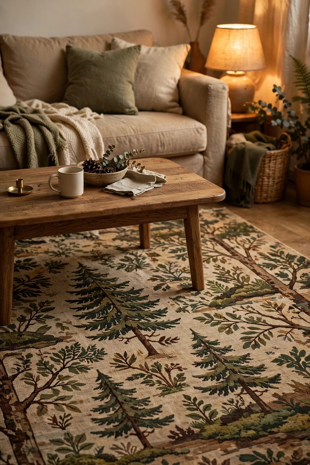 Washable Vintage Forest-Print Rug