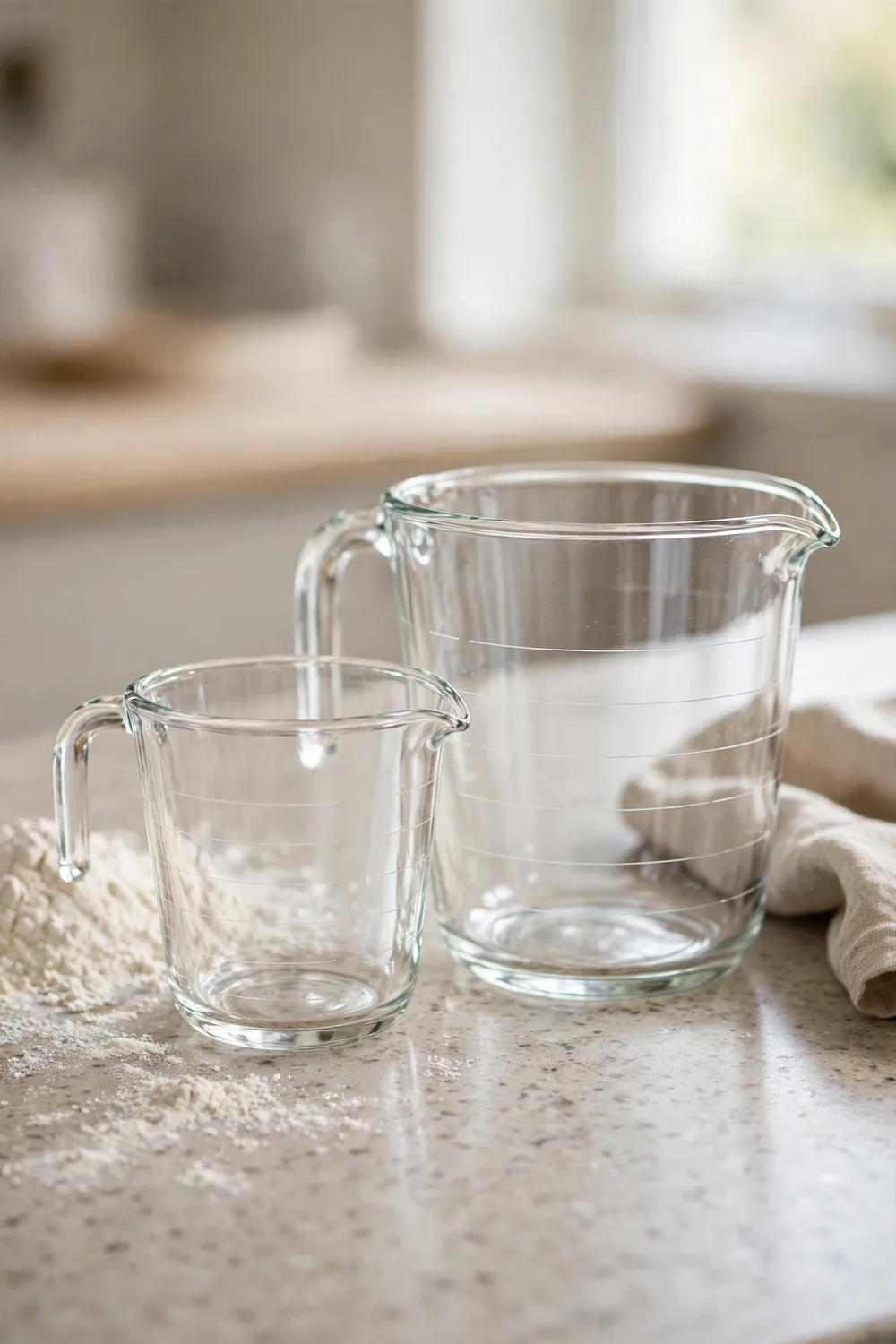Two glass measuring cups, one-cup and two-cup sizes