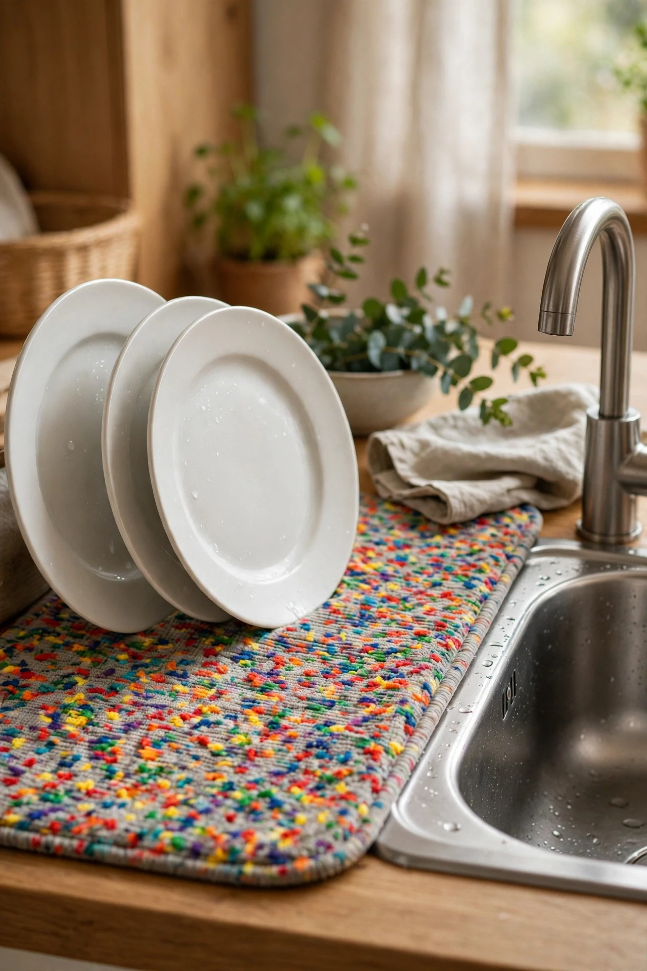 Rainbow-Flecked Dish Drying Mats