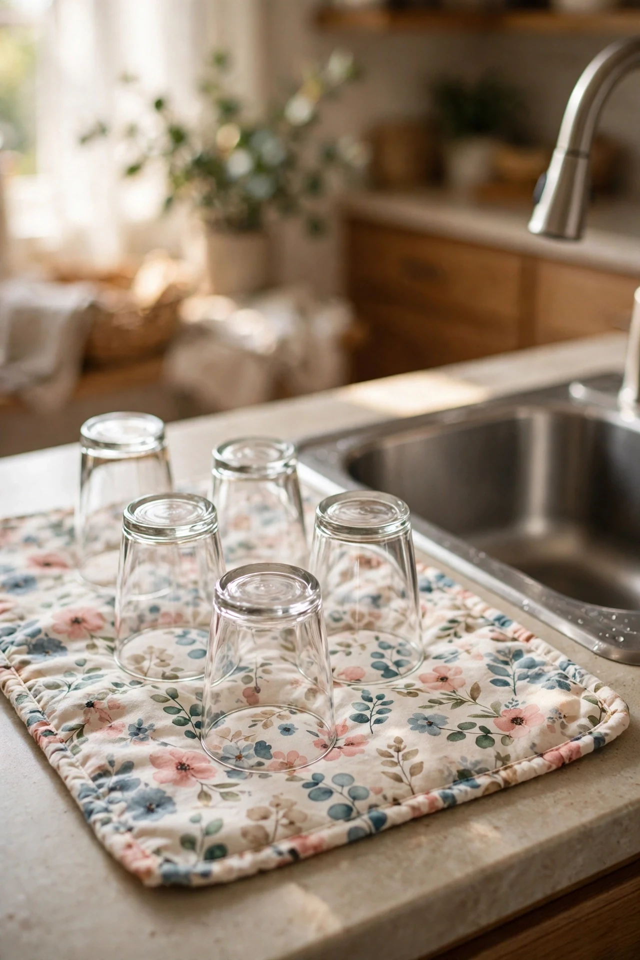 A Floral Dish Drying Mat