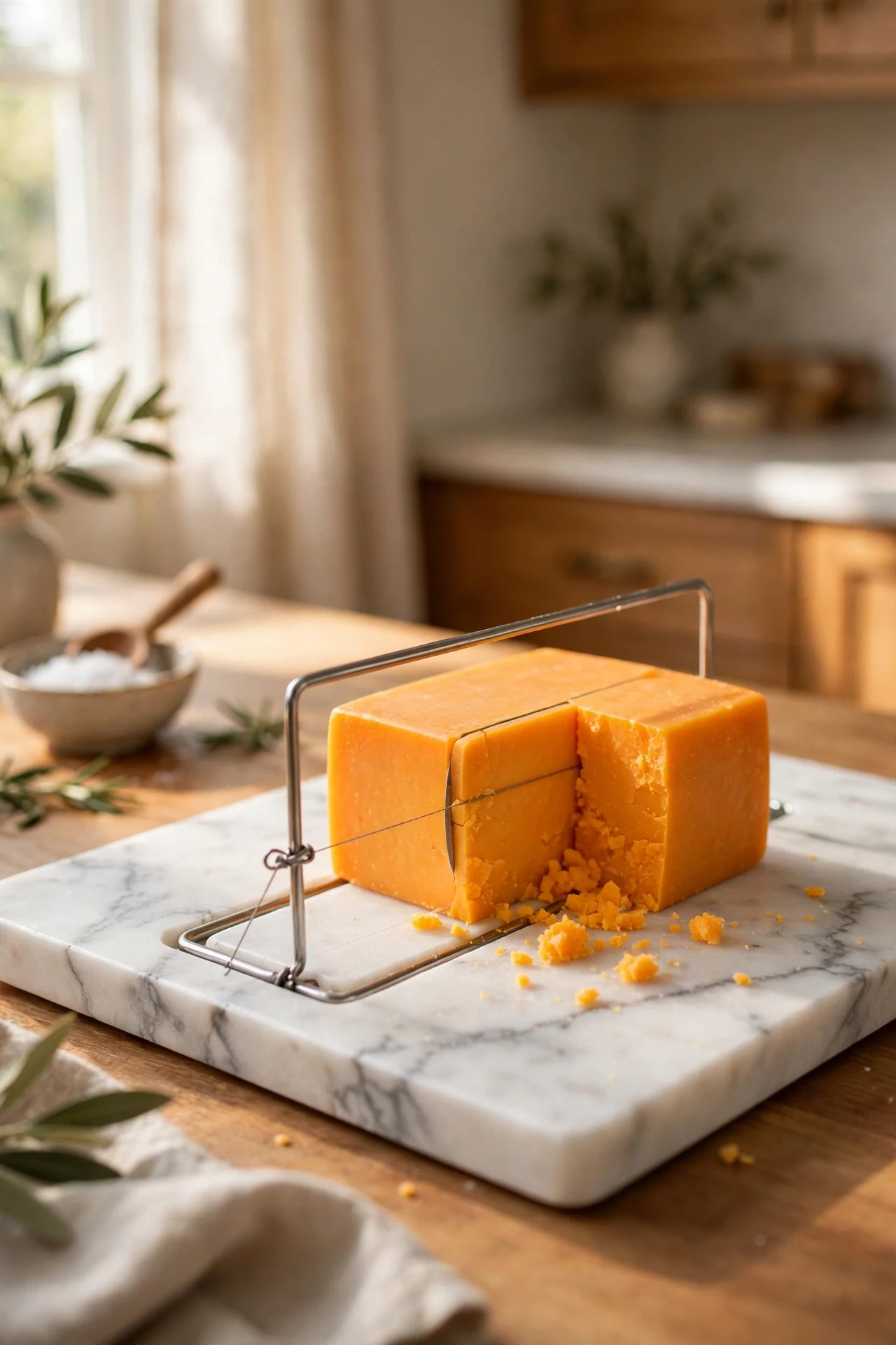 A Marble Board Wire Cheese Cutter