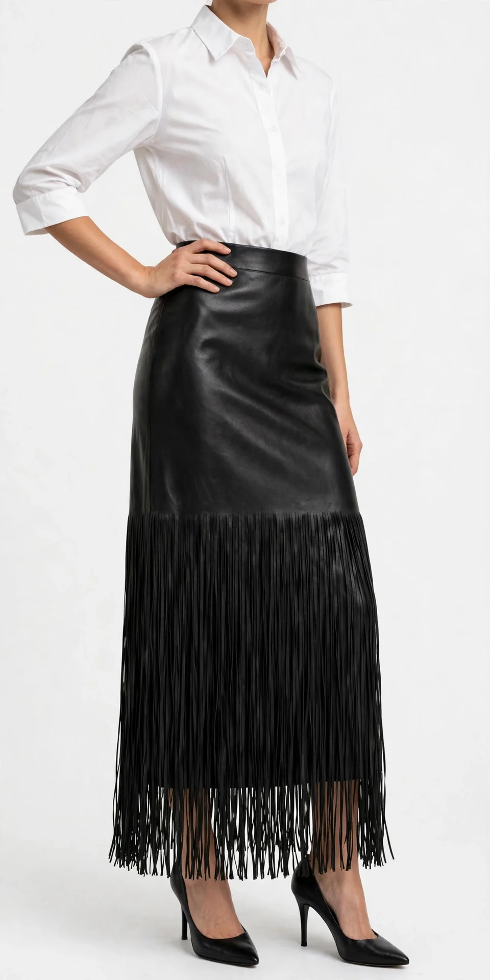 L'Agence Karoline Faux-Leather Fringe Maxi Skirt