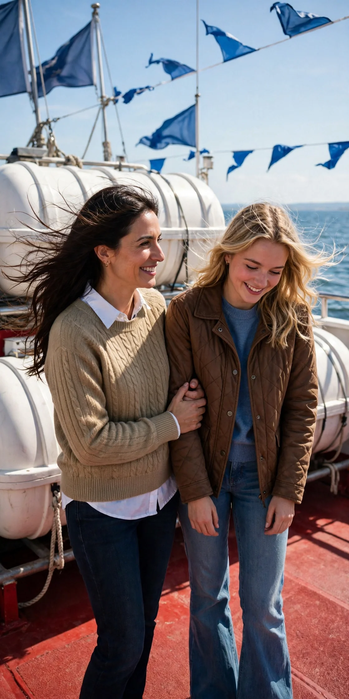 Queen Letizia and Infanta Sofía on deck