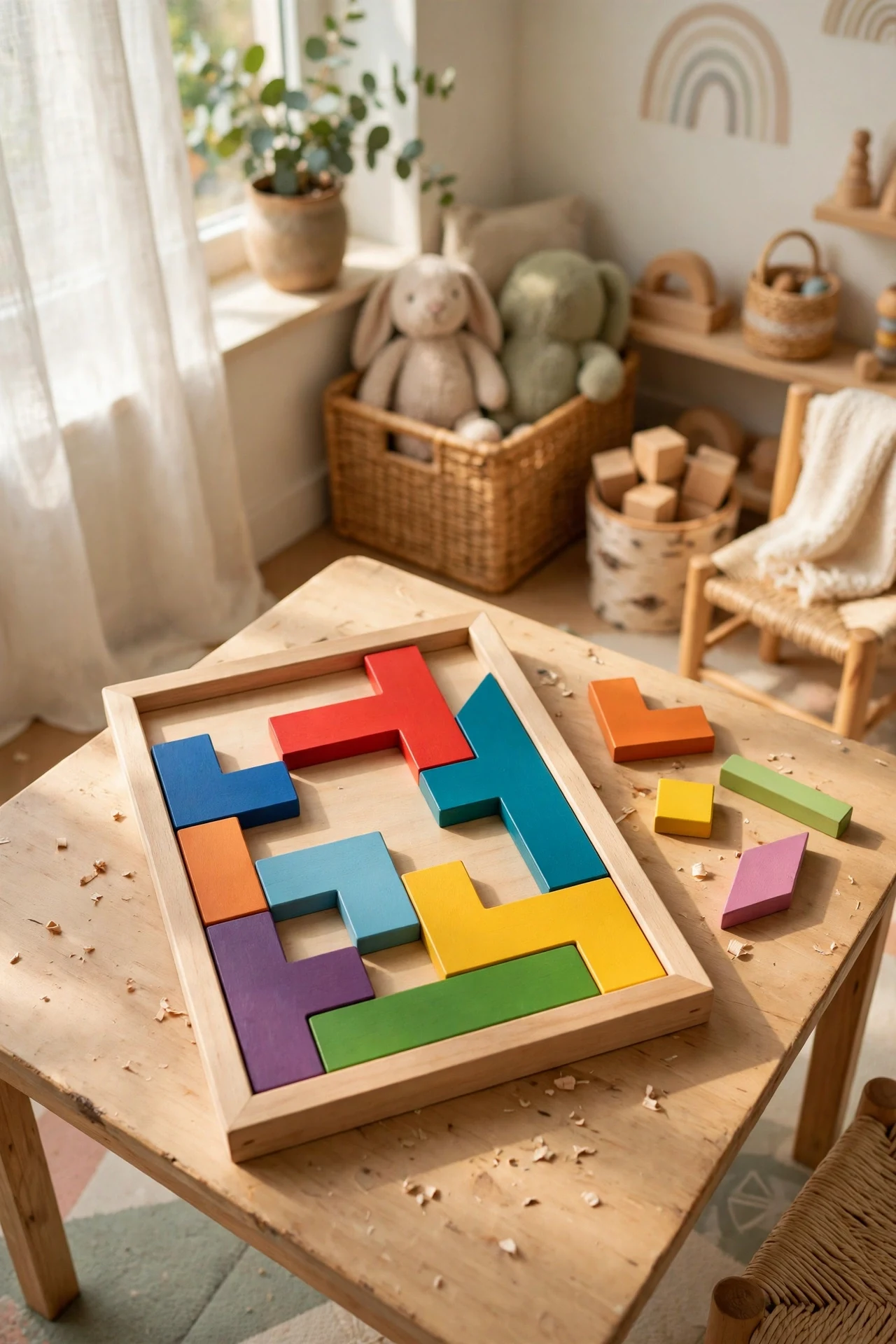 A Wooden Tetris-Style Block Puzzle