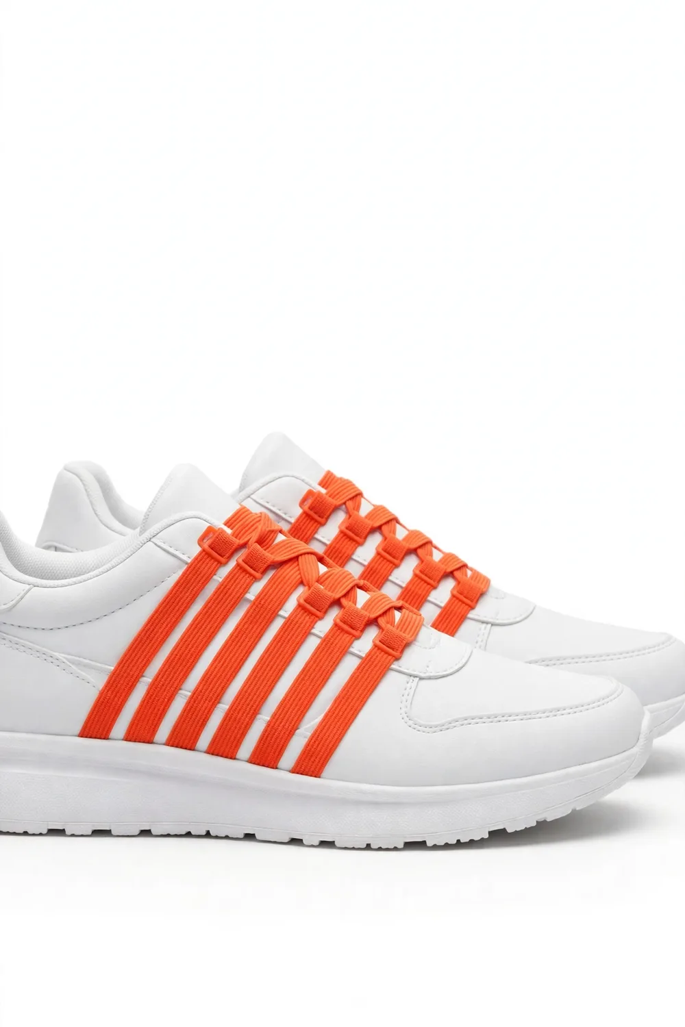 White sneakers with elastic no-tie laces