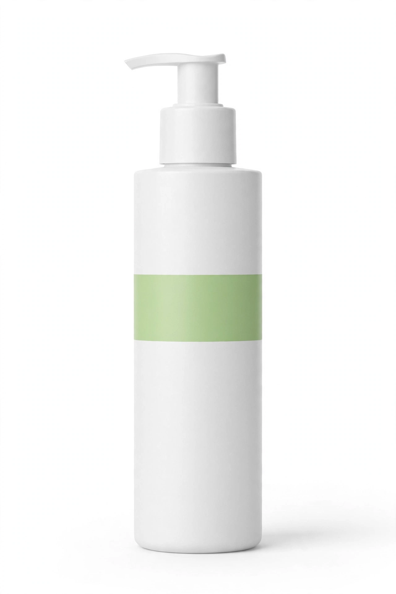 Tall white pump bottle with a plain light-green band, on a white background