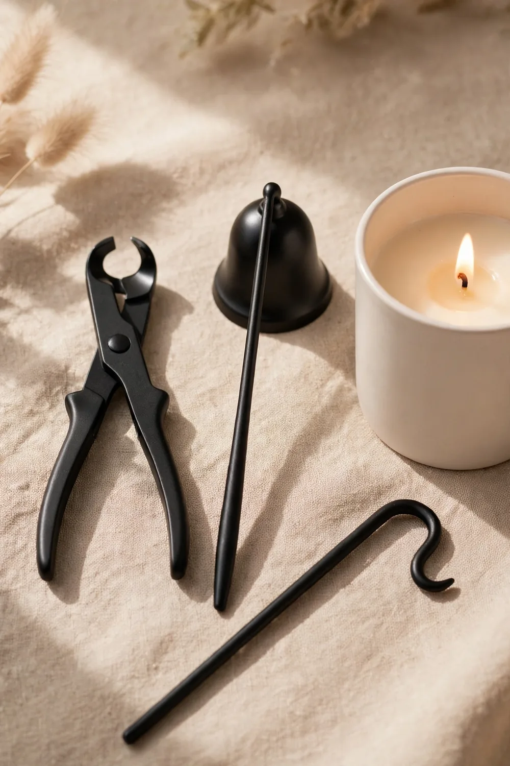 Candle accessory set with trimmer snuffer and dipper