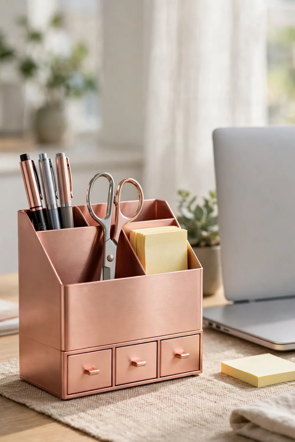 Topwey Rose Gold Desk Organizer Caddy with Drawer
