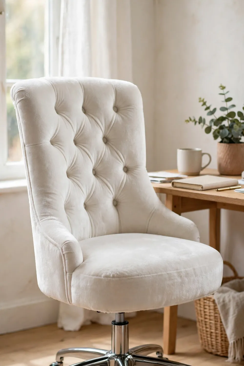 Plush Velvet Office Chair, White