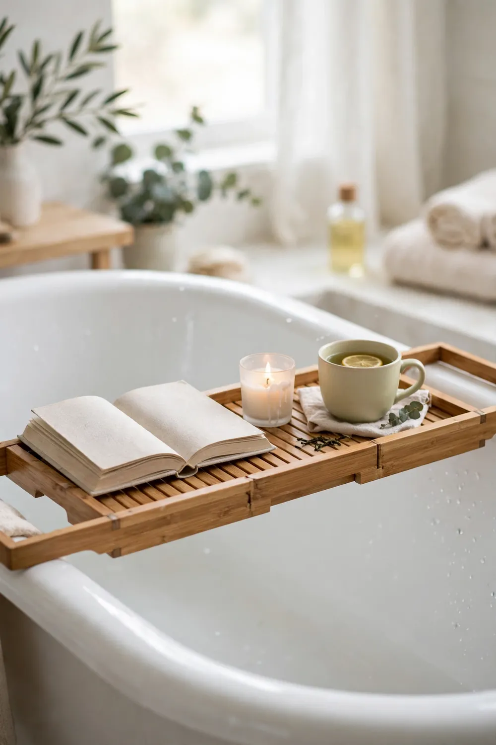 Banlilu Premium Bamboo Bathtub Tray Caddy