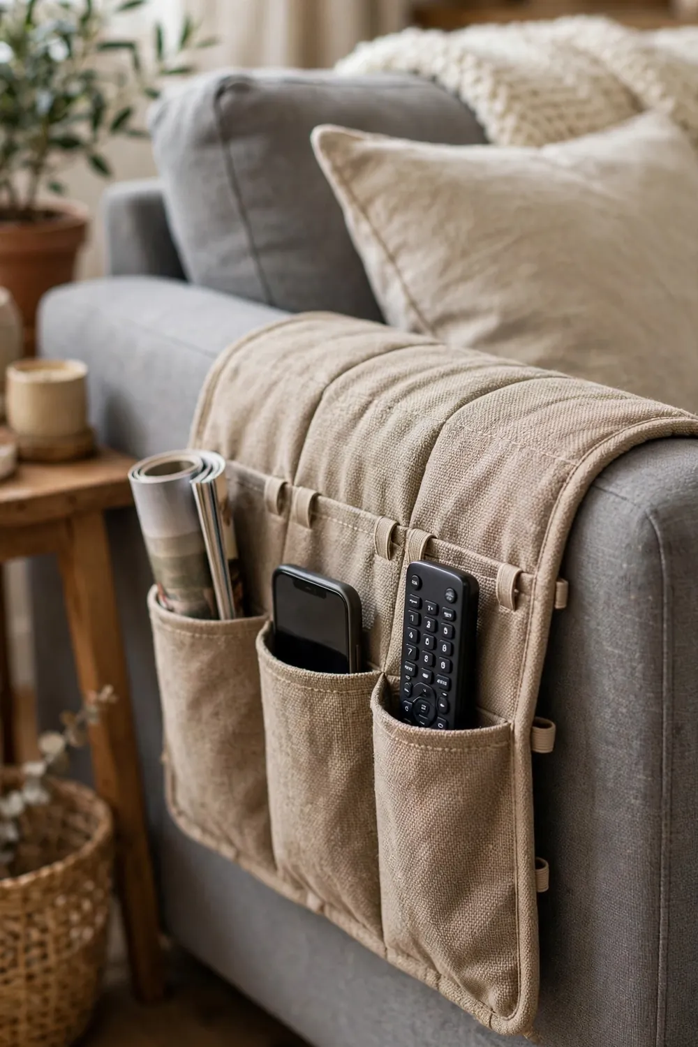 Couch Armrest Remote Holder, 5 Pockets