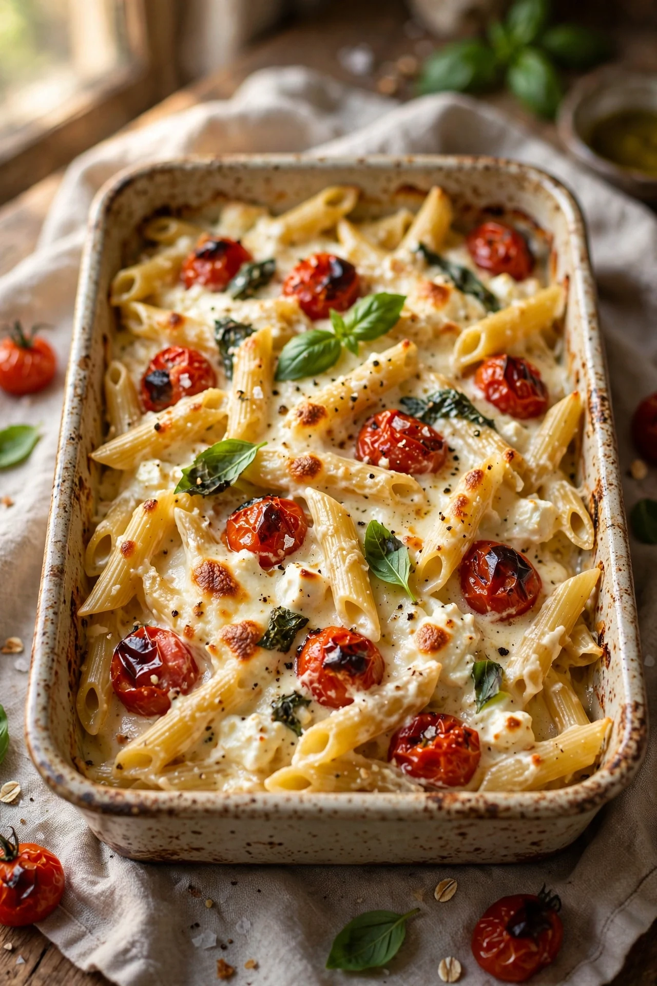 Baked feta pasta with roasted cherry tomatoes