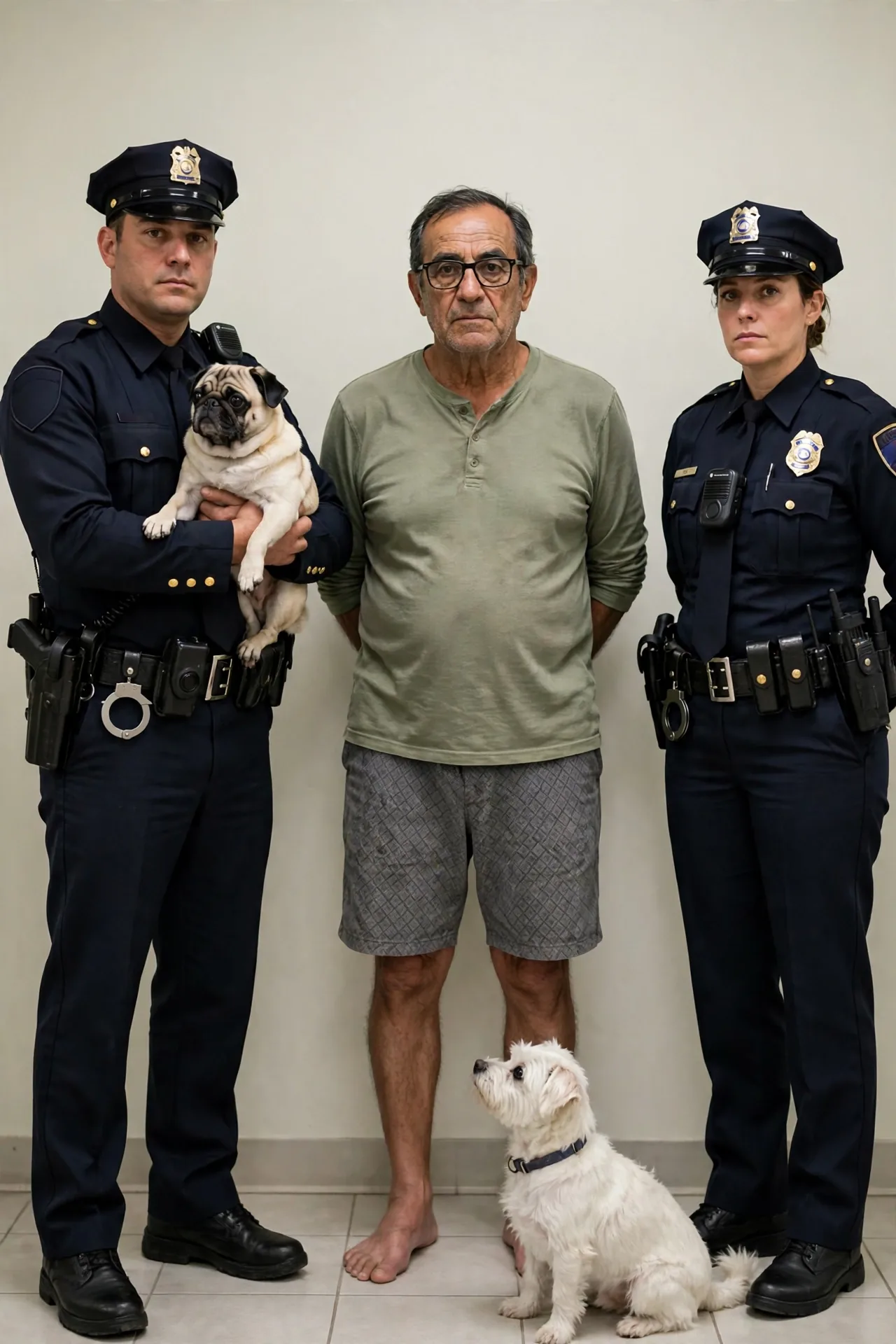 Police apprehending Héctor Alejandro Rosales Bonilla, who may face animal-abuse charges