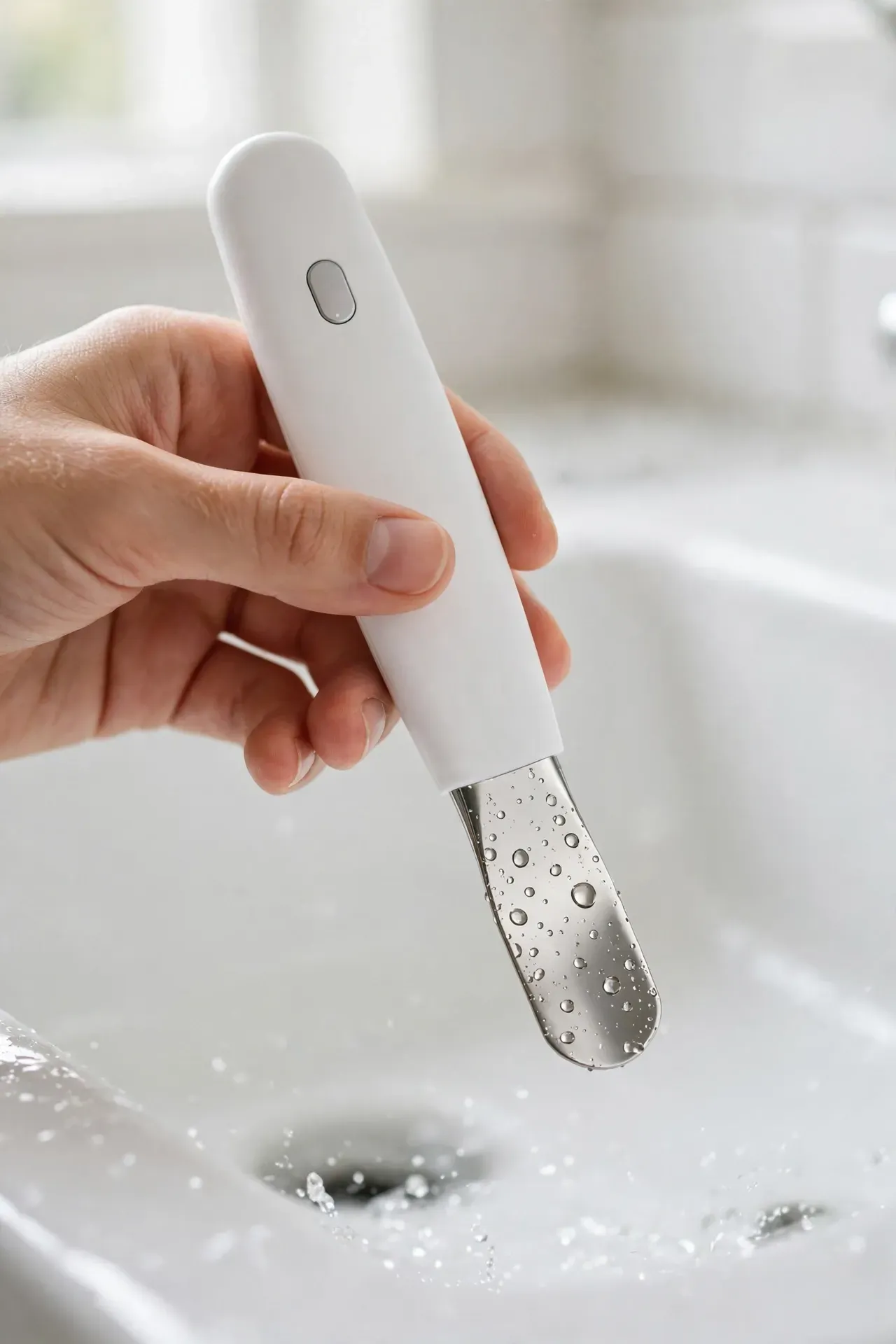 Stainless steel ultrasonic skin scrubber spatula device