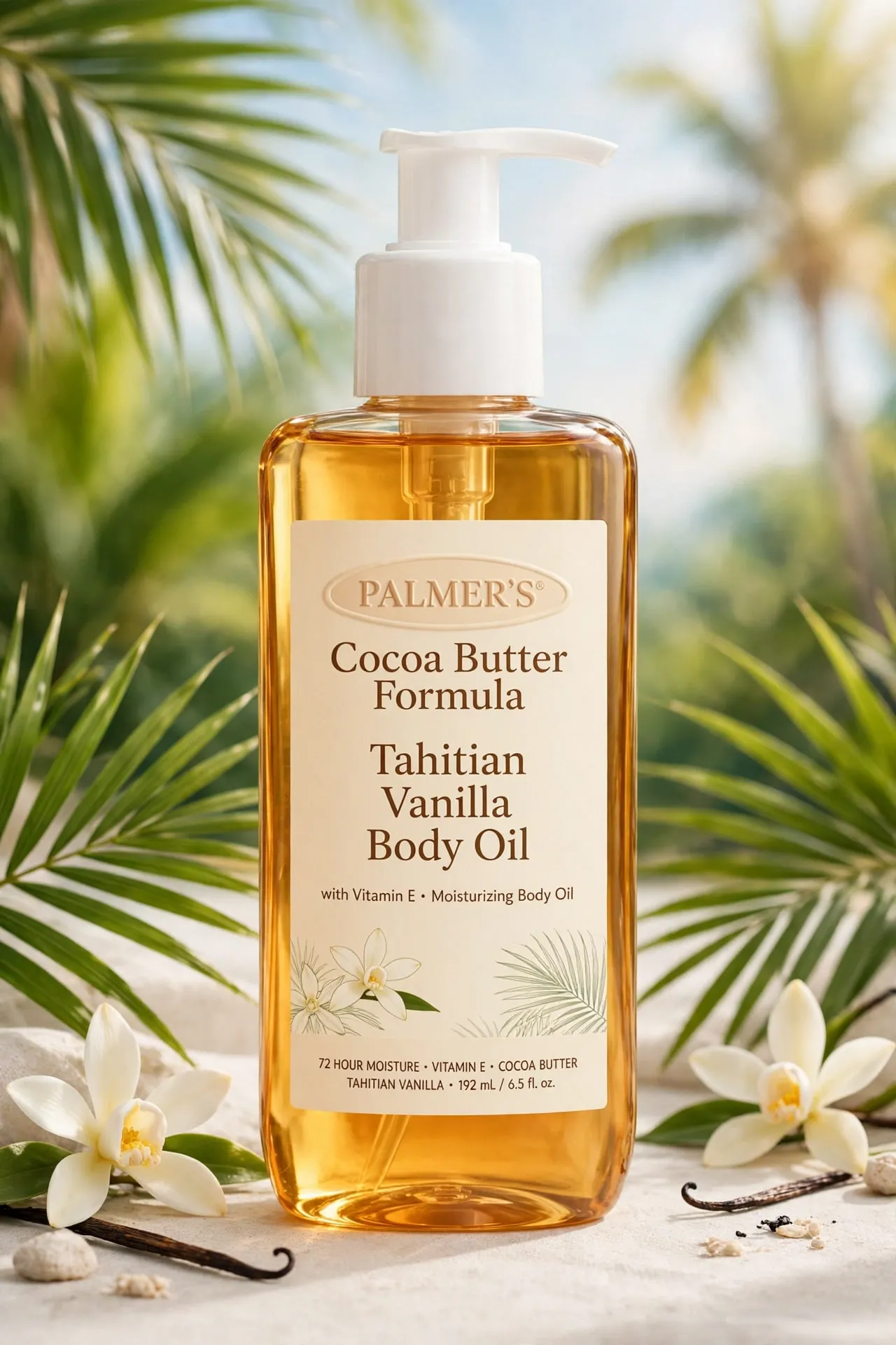 Bottle of Palmer's Cocoa Butter Tahitian Vanilla body oil