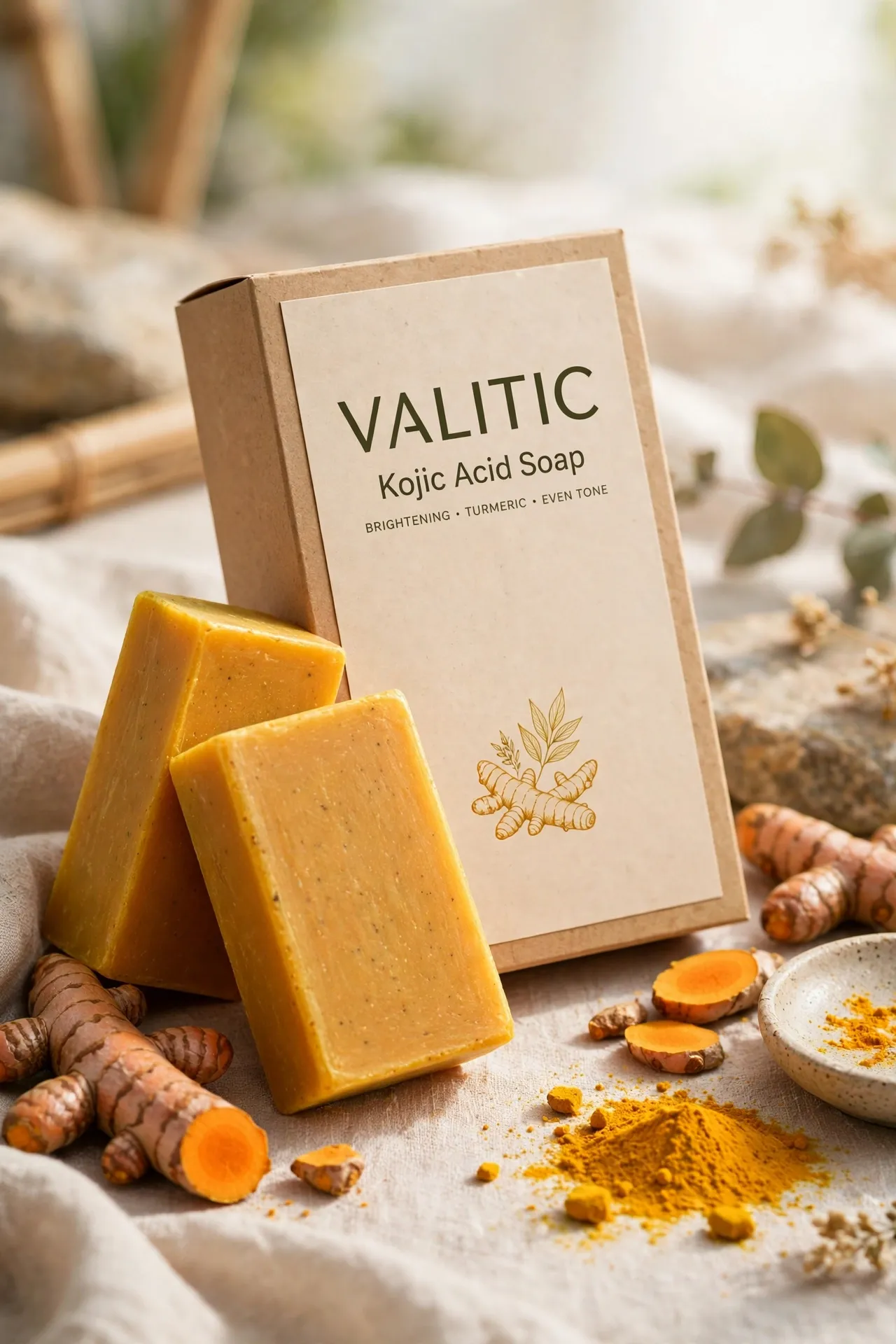 Two bars of VALITIC kojic acid dark spot remover soap