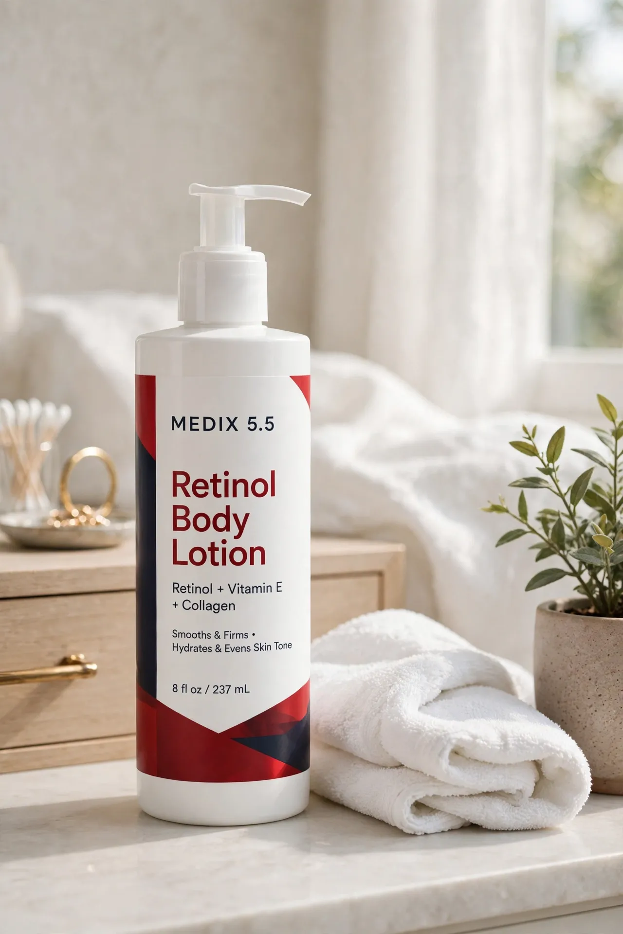 Pump bottle of Medix 5.5 Retinol body lotion