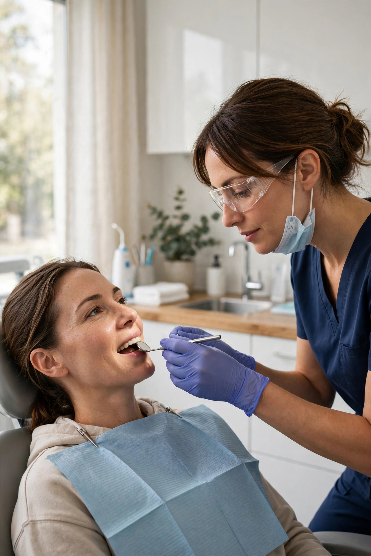 Dental check-up with a mirror examining teeth