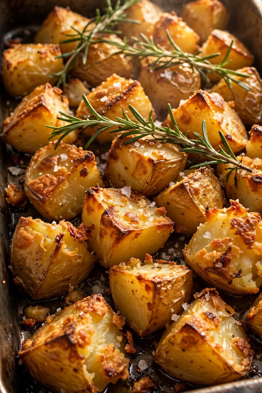 A tray of crispy golden roast potatoes