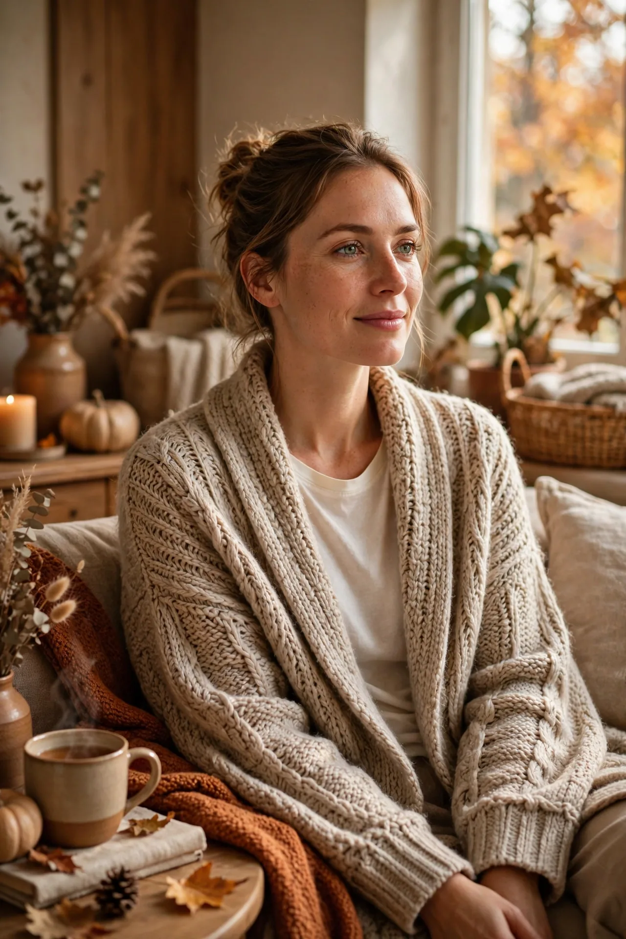 Long oversized knit cardigan worn over a tee