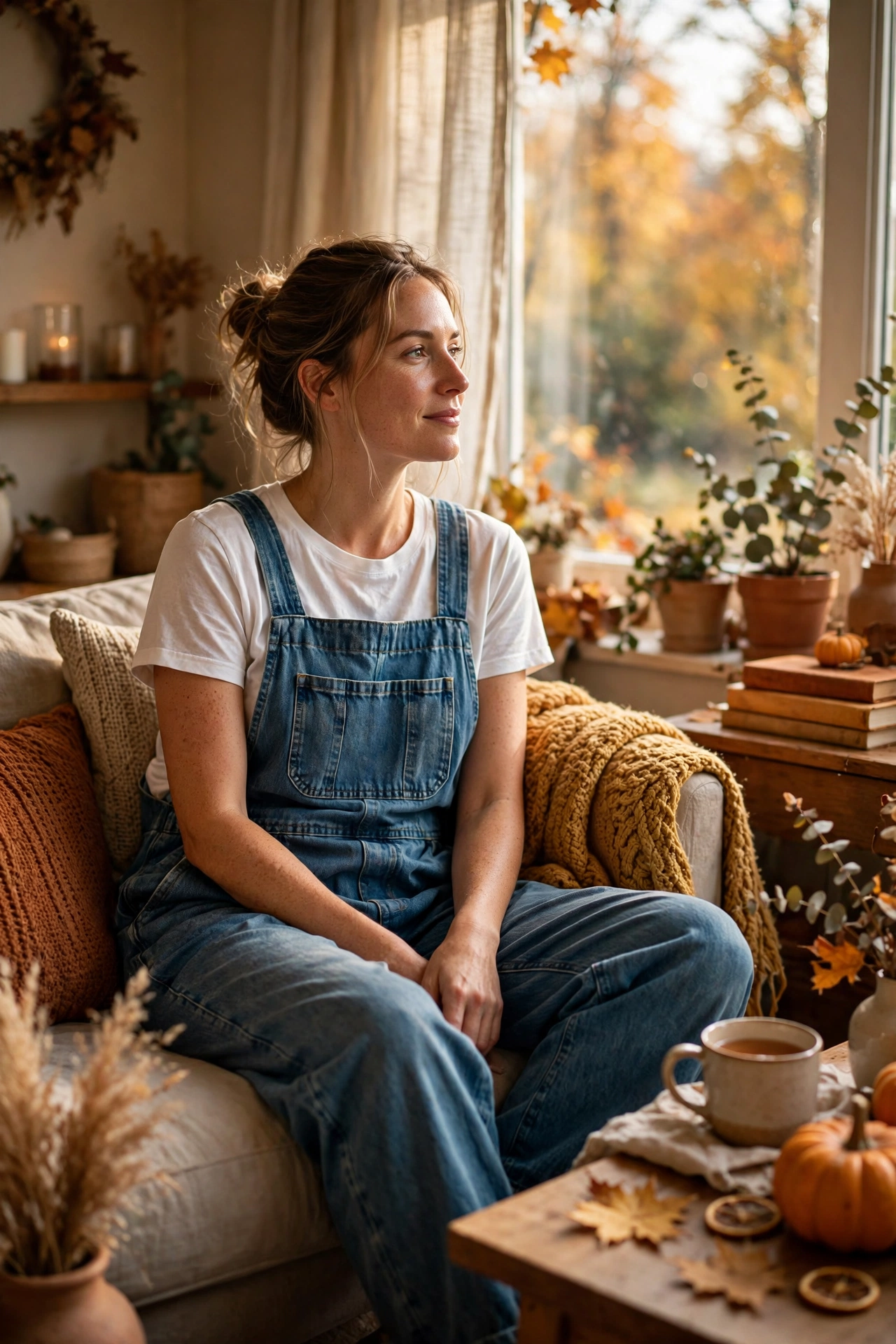 Baggy overall jumpsuit with big pockets over a T-shirt