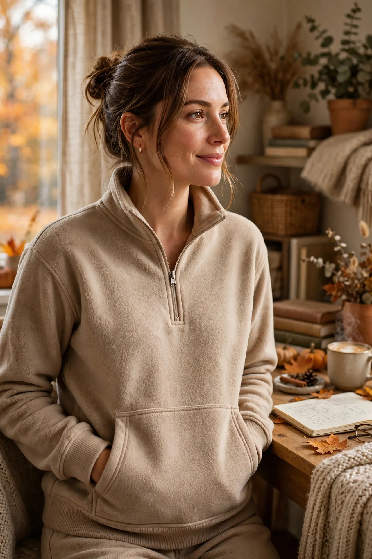 Quarter-zip fleece pullover with a kangaroo pocket